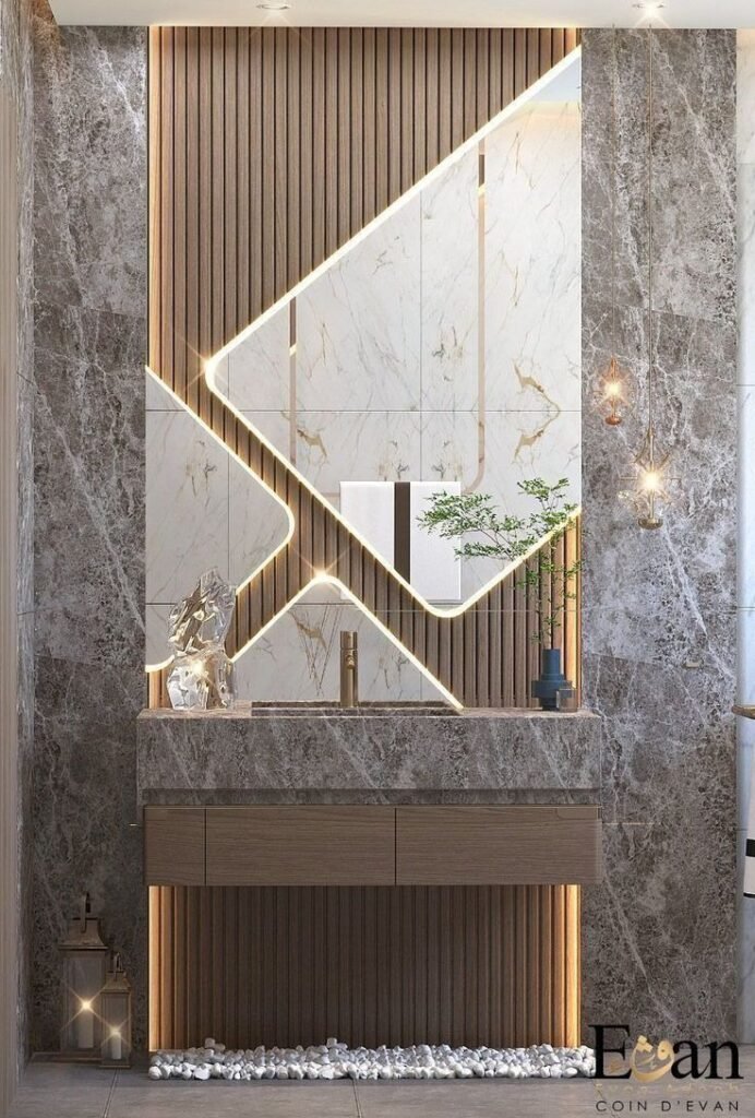 Geometric and wave-style wall panels used in lobbies, living rooms, and modern offices.