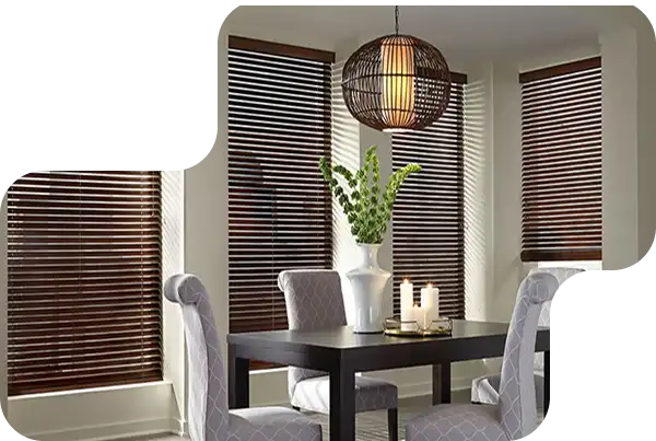 Beautiful wooden Venetian blinds in a high-end Dubai apartment with natural light.