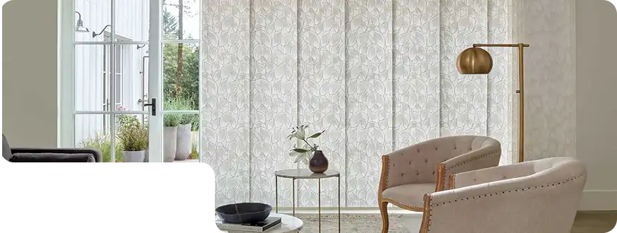 Premium quality panel blinds in a Dubai apartment, offering light control and privacy.