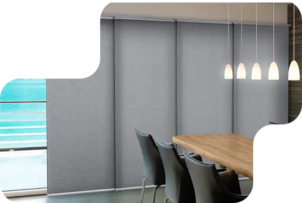 Custom-sized panel blinds installed in a stylish Dubai living space.