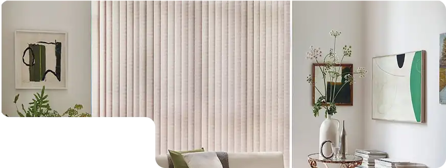 Luxury vertical blinds in a Dubai apartment, providing privacy and a sleek interior look.