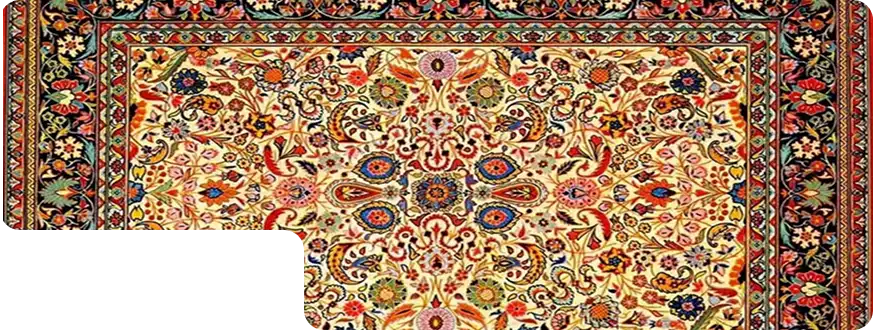 Handwoven Persian carpets featuring traditional floral motifs and detailed geometric borders.