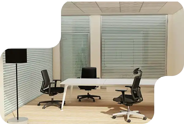 Professional installation of custom-fit blinds for Dubai office windows.