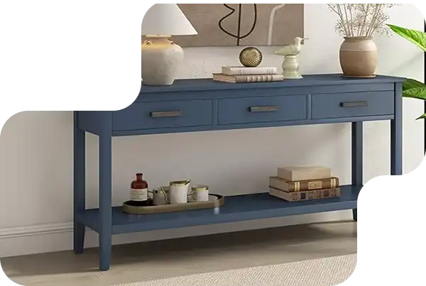 Classic console table with dark walnut finish and elegant drawer handles.