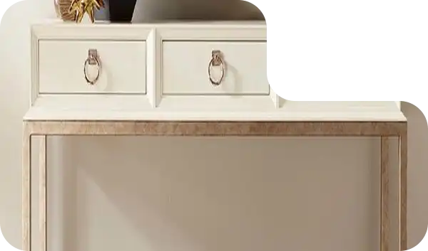 Contemporary floating wall-mounted console table with hidden storage.