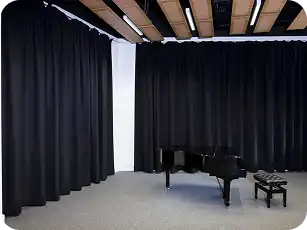 Premium soundproof curtains in Dubai living room by Fixit Home