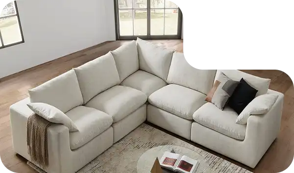 Family-friendly L-shaped sofa with durable fabric and deep seating.