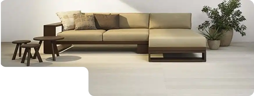 Classic brown leather L-shaped sofa for luxury décor.