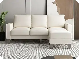 Stylish L-shaped sofa with velvet upholstery and modern design.