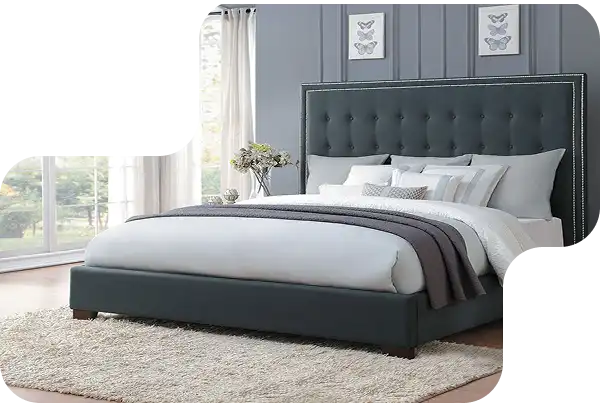 Contemporary upholstered sleigh bed in premium leather finish.