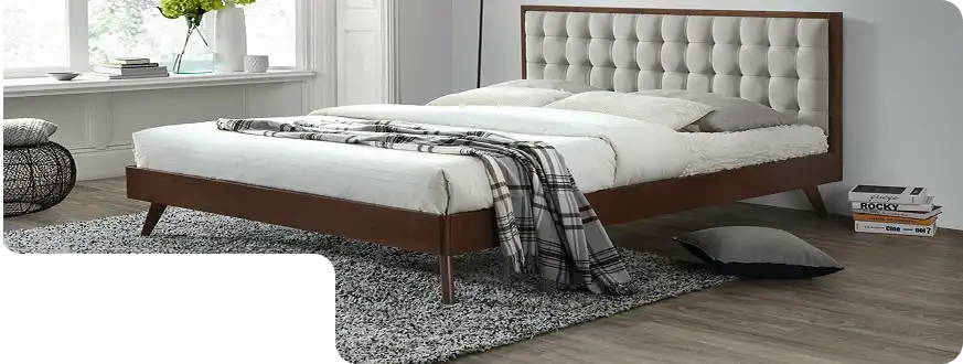 Luxury upholstered storage bed with hidden under-bed drawers.