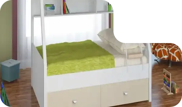 Low height kids bed for toddlers with soft edges.