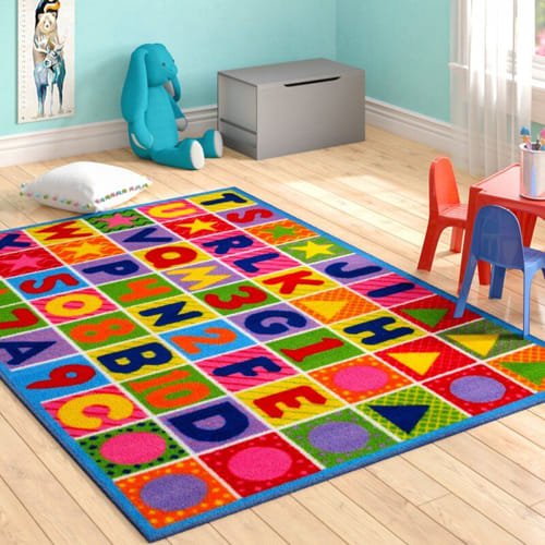 Alphabet learning kids mats with colorful blocks for educational activities.