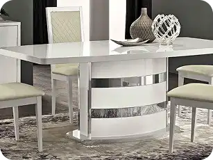 Extendable dining table set with chairs for versatile family dining spaces.
