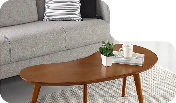 Square wooden coffee table with storage drawers and minimalist design.