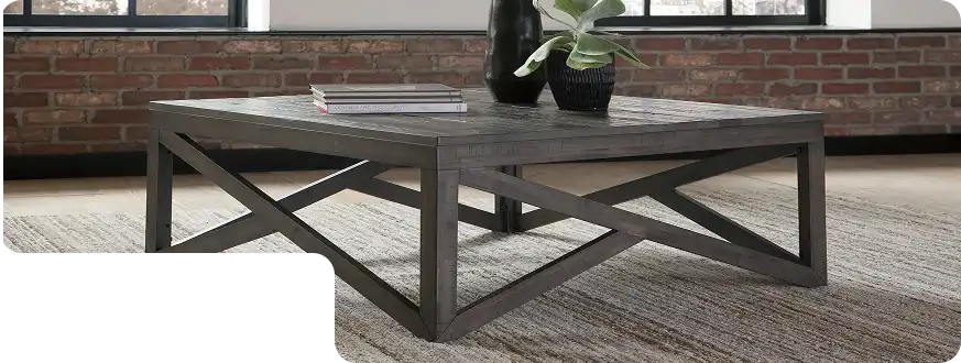 Contemporary wooden coffee table with dual storage drawers and glossy finish.