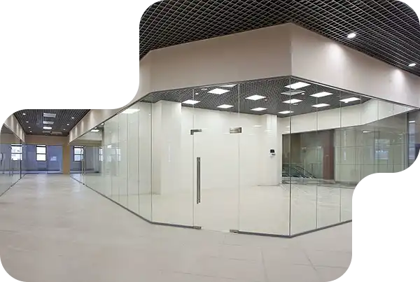 Sleek frameless glass partition designed by Fixit Home in Dubai.