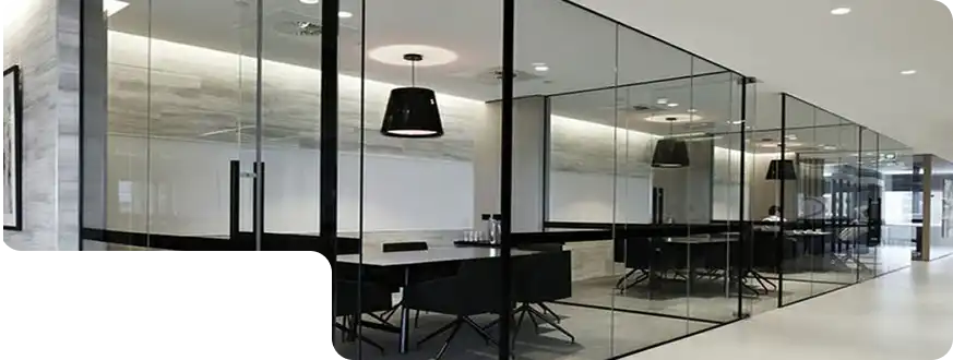 Modern glass partition installed by Fixit Home in Dubai office.