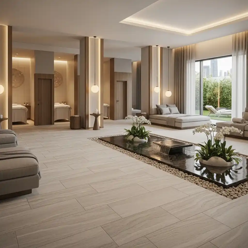 Newly installed flooring in a Dubai residential project