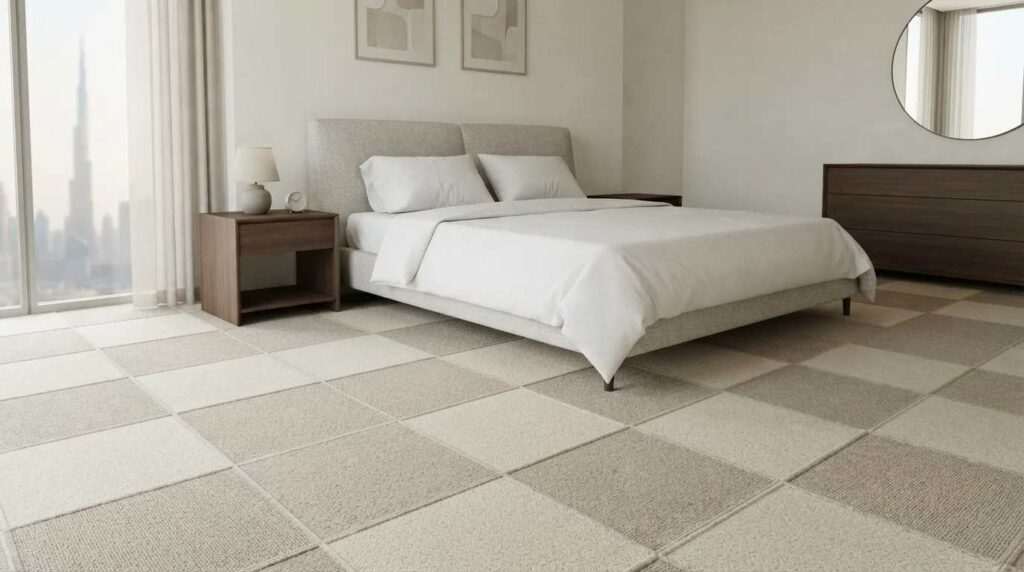 Modern bedroom carpet tiles layout