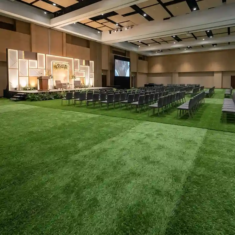 Event space with artificial grass carpet flooring in Dubai