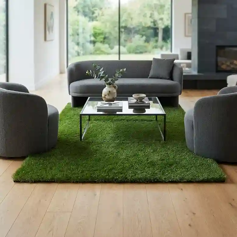 Artificial grass carpet installed in a Dubai villa garden
