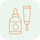 Orange line icon of an adhesive bottle and glue tube, representing adhesive bonding